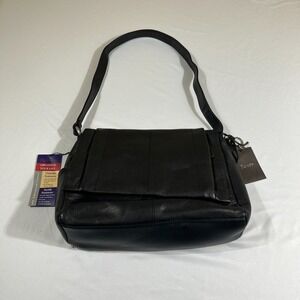 Rolfs Catherine Magic Black Leather Shoulder Bag Purse Organizer Features NWT